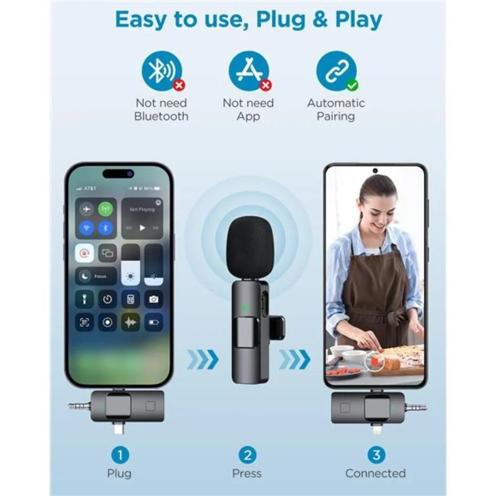 3 in 1 Wireless Microphone, USB C Microphone,2.4G Ultra-Low Delay